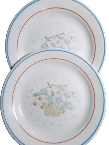 2 Corelle Country Cornflower 7-1/8" Salad Bread and Butter Plates Floral Basket