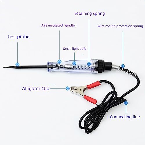 6V-12V-24V Automotive Test Light - Circuit Tester With Sharp Probe & Alligator Clip