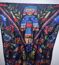 100 Silk Scarf 12x56 Made In Japan Folk Artsy Smithsonian Institute Vintage