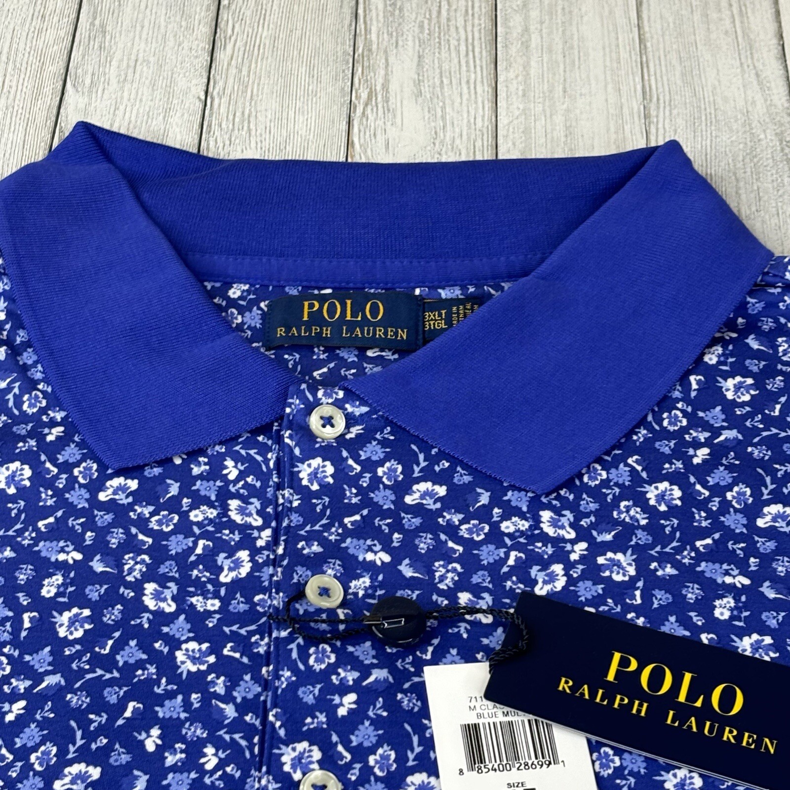 Polo Ralph Lauren Men's 3XLT Blue Floral Polo Golf Shirt Cotton Tall New $110