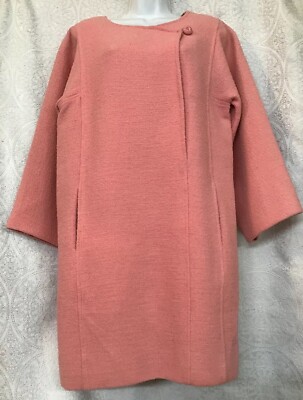 Oscar De La Renta Dress Pink Cotton Coat Dress Tweed Fabric Wide Sleeve  Size 10 | eBay