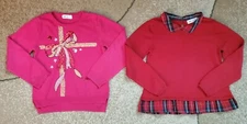 Lot of 2 HM H&M Girls Sweater Pullower Holiday Red Pink Cotton Size 4-8 fits 4-6