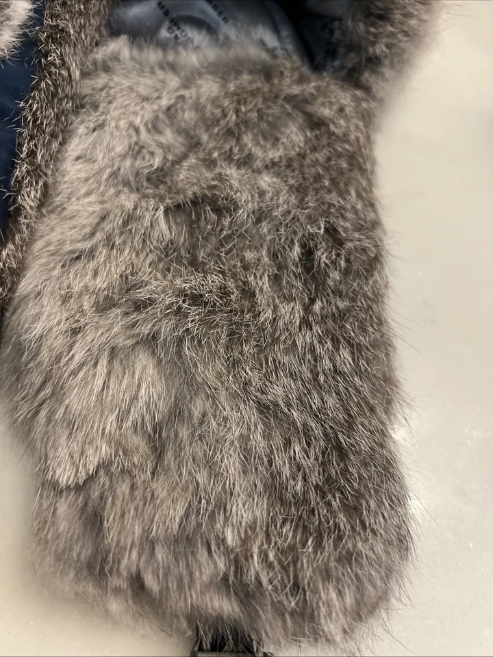 Sombrero de piel de conejo Mad Bomber talla mediana M azul blanco costuras hebilla de barbilla limpia Foto 2 de 4