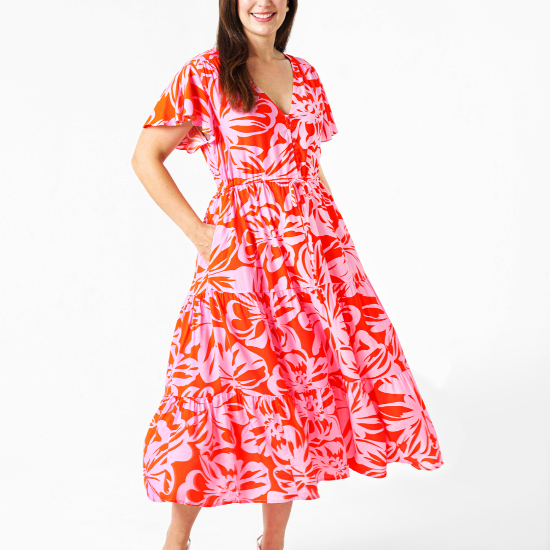 red boho dress australia Red Floral Maxi Dress: Boho Sleeveless Rayon Sundress