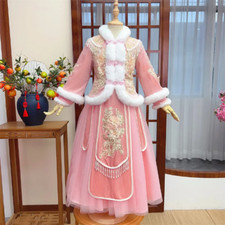 Fairy Girls Hanfu Children Warm Tang Suit Kids Embroidery Party Dress Chinese