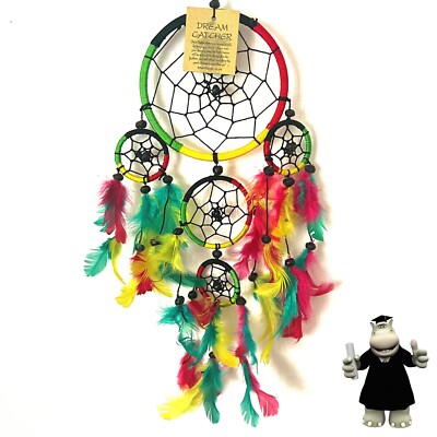 Rainbow Chakra Dream Catcher With Feathers & Beads - 12.5x38cm Bohemian Decor For Room