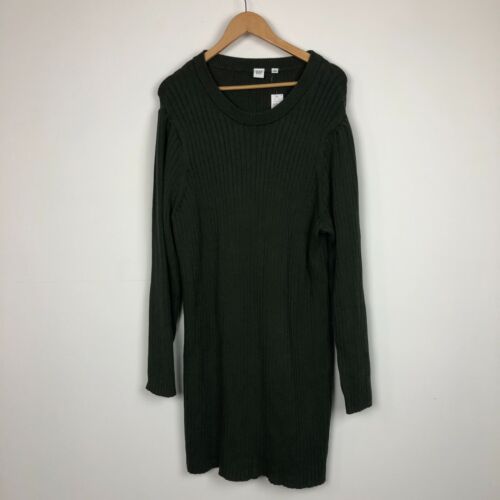 NWT Gap Women's Ribbed Puff Sleeve Sweater Mini Dress Long Sleeve Green Size XXL
