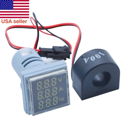 AD16-22 Digital Current Meter Ammeter Square Indicator Light Lamp