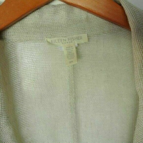 Eileen Fisher Gray Open Weave Linen Blazer Plus 3X Two Button Closure Pockets - Picture 6 of 10