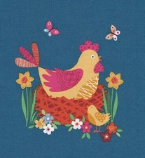 Fabric Picture Panel Chick Hen Chicken Easter 100% Cotton 15x14cm Quilting Block