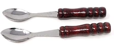 VTG Condiment Demitasse Spoon Wood Handle Stainless Steel Mini Jelly Spoon Set 2
