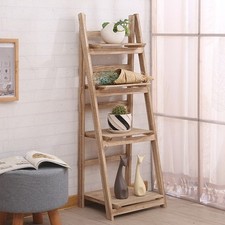 New Wooden Ladder Folding Book Shelf Stand Plant Flower Display Shelving Rack UK