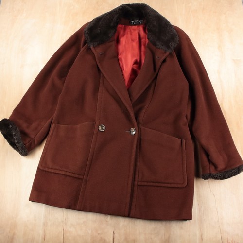 SEARLE BLATT STUDIO faux fur trim 100% pure new wool coat sz 10 vtg 90s usa made