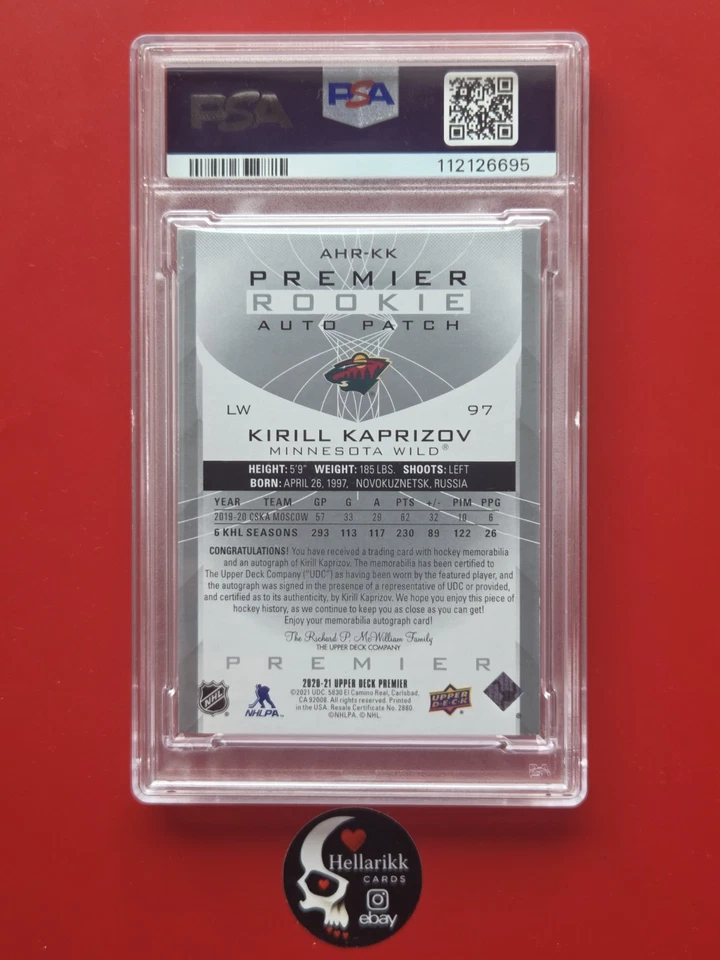 2020-21 Kirill Kaprizov Premier /49 Acetate Rookie Patch Auto #AHR-KK Wild RC UD - Image 2 of 2