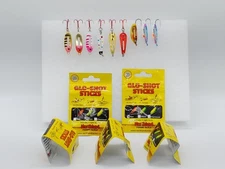 Lot of 9 Northland Flutter Spoons Jigs with Glow Sticks Ice Fishing Walleye !!