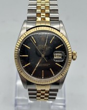 Rolex 16013 Datejust Mens 2Tone 14K Yellow Gold Stainless Steel Watch Black Dial