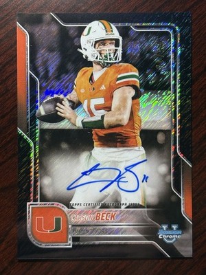 2025 Bowman Chrome U Carson Beck Black Shimmer Refractor Auto #/10 Miami SSP SP