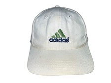 Vtg 90s ADIDAS White/Green/Blue SPELLOUT SNAPBACK HAT Golf Tennis Baseball Cap