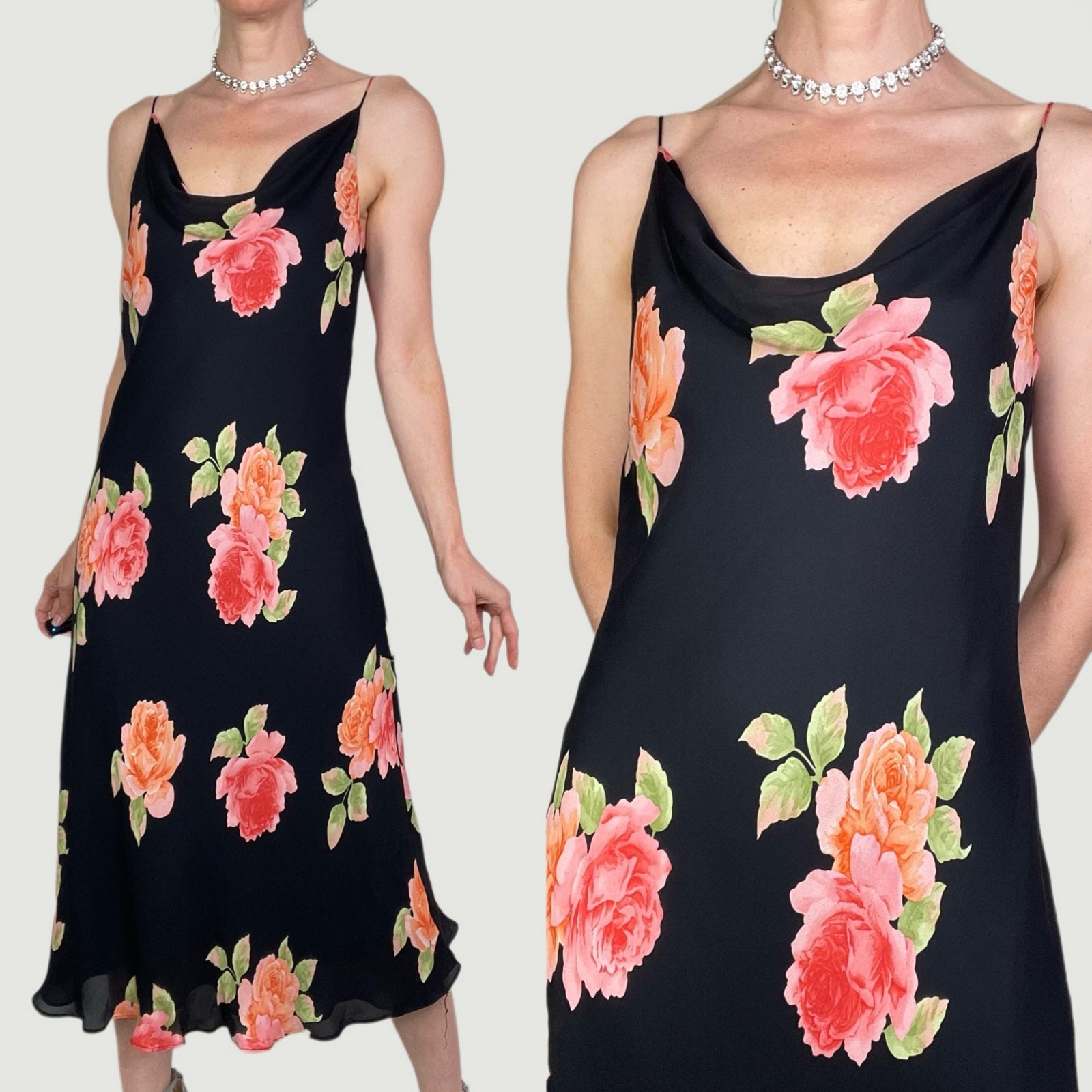 Spenser Jeremy silk rose floral slip dress cowl neck slipdress vintage Y2K M