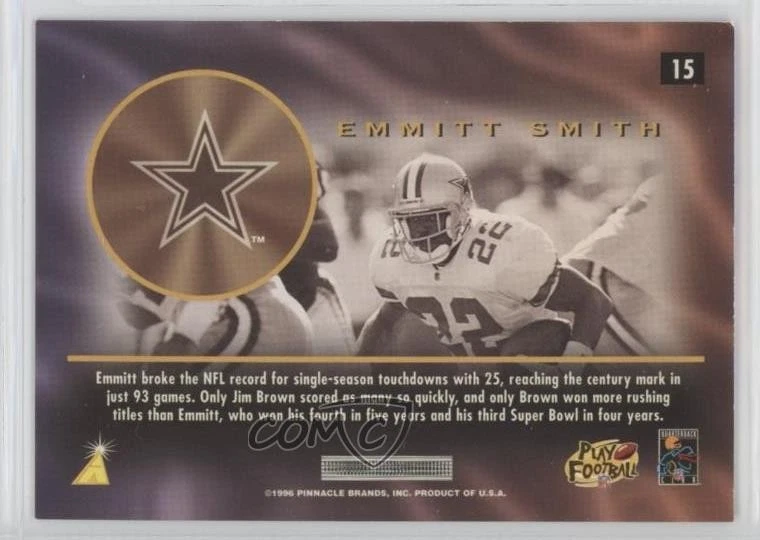 1996 Pinnacle Mint Collection Gold Emmitt Smith #15 HOF - Image 2 of 2