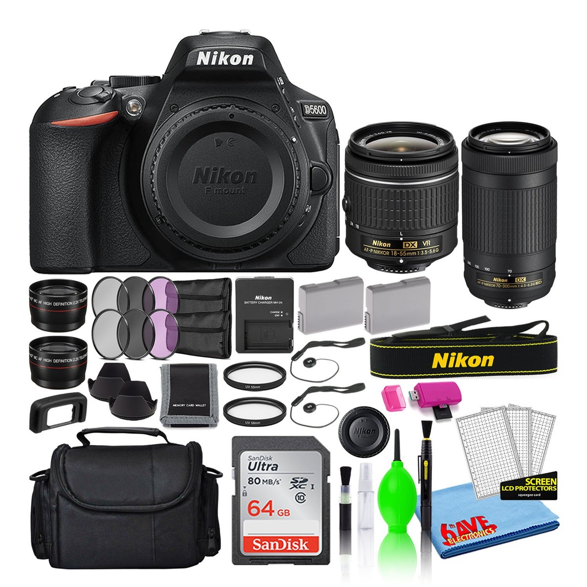Nikon D5600 DSLR Camera with 18-55mm and 70-300mm Lens for sale