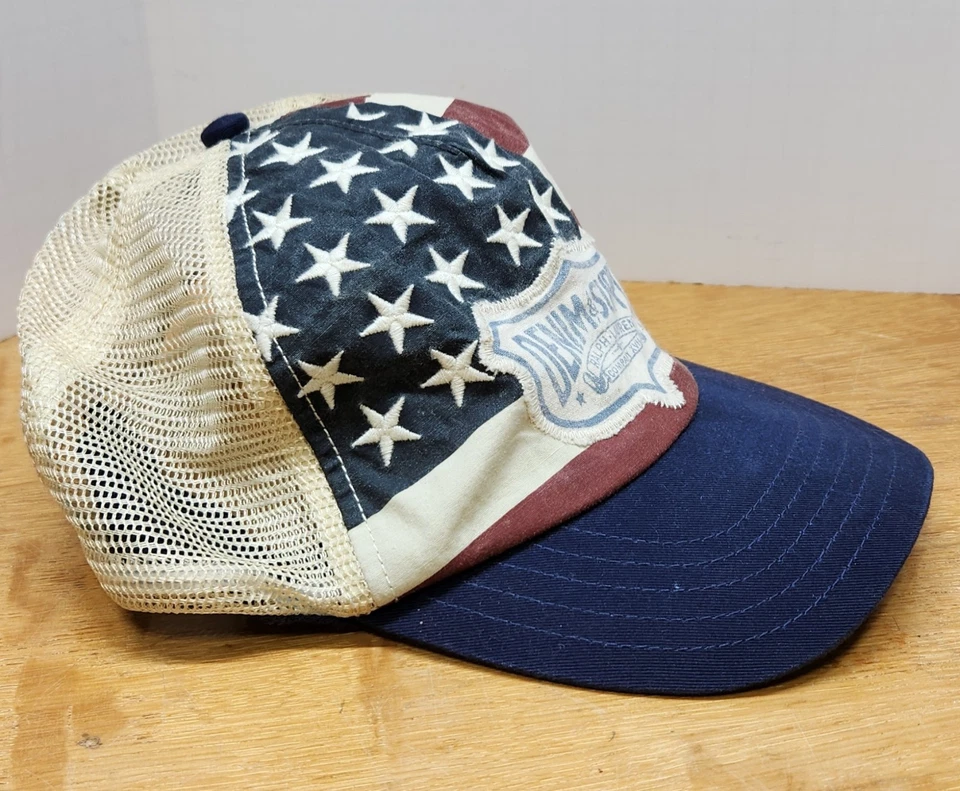 Boné de malha RARO vintage Ralph Lauren denim e suprimentos bandeira americana caminhoneiro Snapback - Imagem 2 de 3