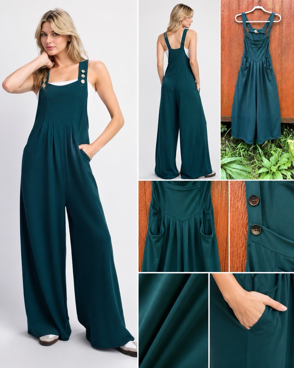 Halara U Back Sleeveless Casual Jumpsuit M Green Medium Wide Leg Pockets Romper