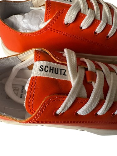 Schutz NEW Leather Lace Up Sneakers Energy Gianni Bright Orange Size 8.5 Women - Picture 3 of 9