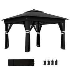 Outsunny 3.36x3.36m Pop Up Gazebo w/ Solar-Powered LED Lights Netting Black