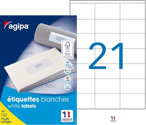 agipa Universal Etiketten 70 X 42 Mm Weiß Rechteckig 2.100 Etiketten-image