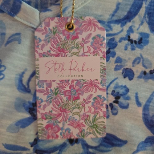 Size Small Stella Parker T Shirt Short Sleeve Blue Floral Cotton NEW w Tags - Picture 3 of 9