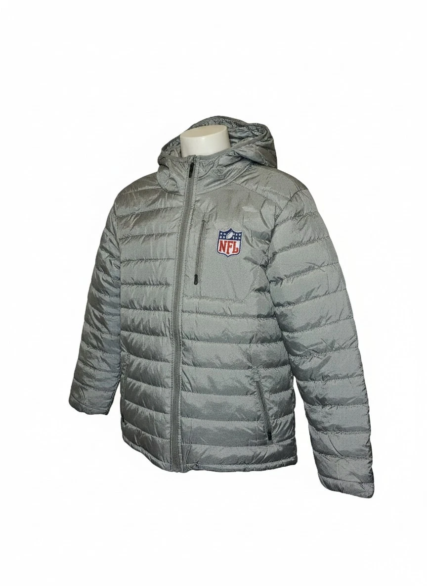 NFL Team Apparel Men's Puffer Jacket Size M Gray Hooded Full Zip Insulated NWOT
