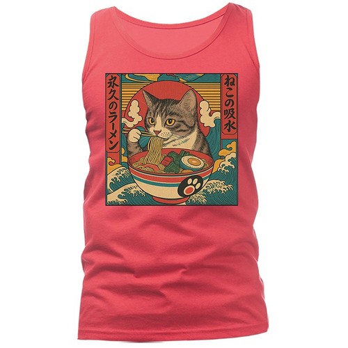 Camiseta sin mangas humorística comida japonesa manga anime kawaii fideos ramen para comer gatos - Imagen 5 de 8