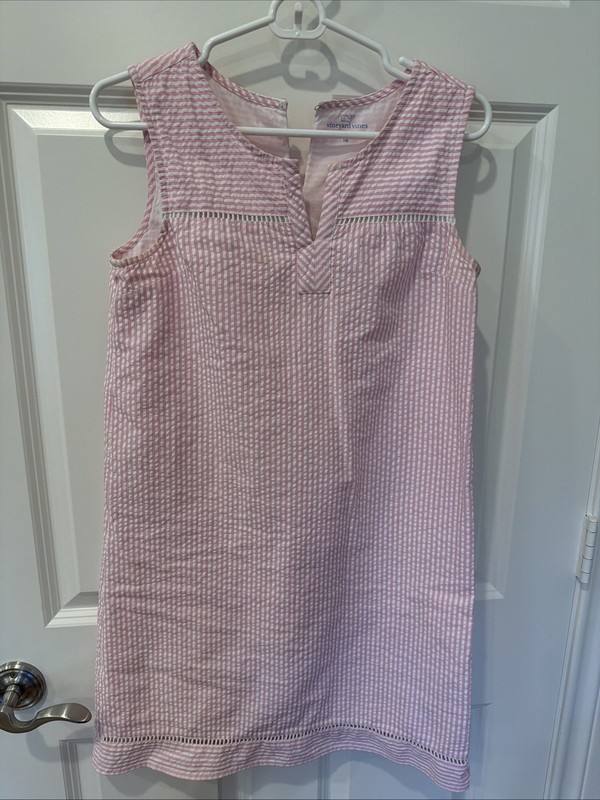 Vineyard Vines Girls' Seersucker Striped Dress Size 16 Pink
