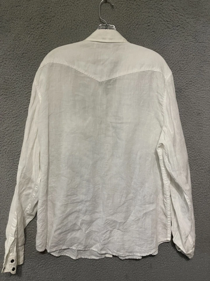 Lucky Brand Western Pearl Snap Linen Shirt Men's Size XL Long Sleeve White - Image 4 of 4