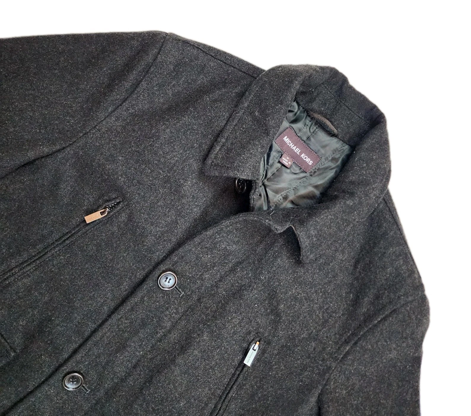 Michael Kors Men’s M Wool Blend Field Jacket Coat Charcoal Gray Quilted Lining