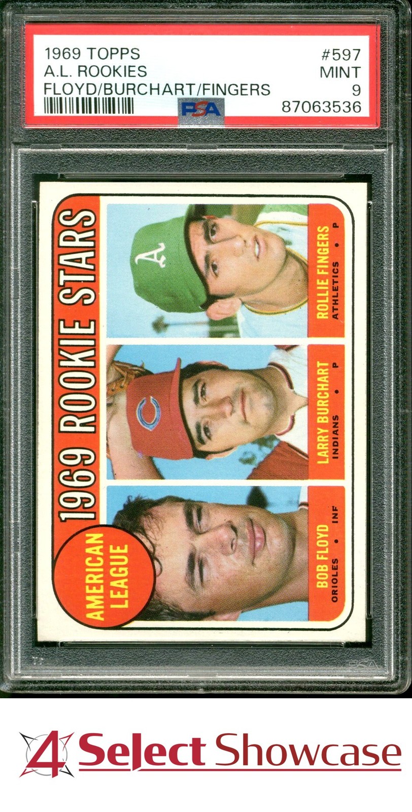 1969 TOPPS #597 ROLLIE FINGERS RC ATHLETICS HOF FANATICS-S TOP 5% PSA 9