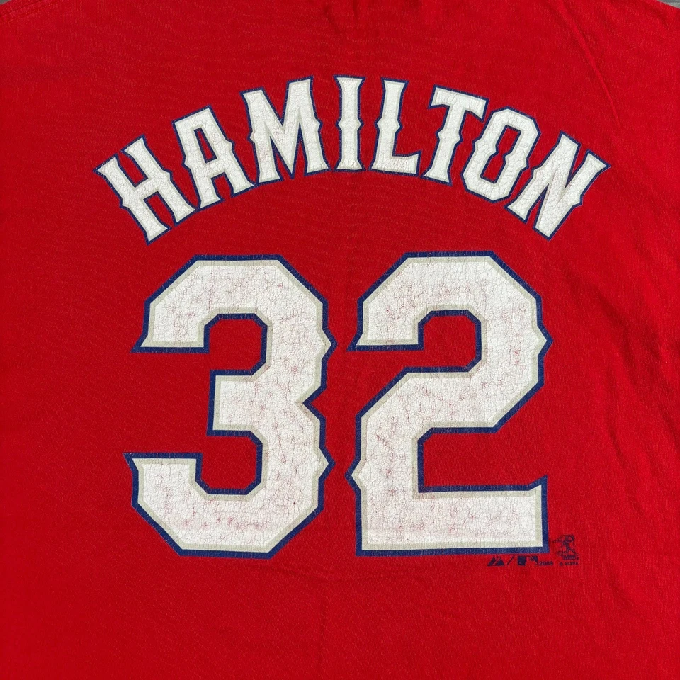 Camiseta Texas Rangers Para Hombres XL Roja Majestuosa MLB Béisbol Deportes Hamilton #32 2003 Foto 3 de 4