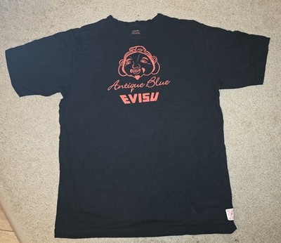 Evisu Antique Blue T-Shirt Godhead Logo Japan Streetwear Black Red Denim Brand