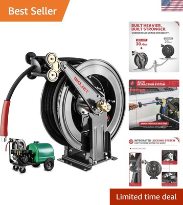 #ad 50ft Retractable Hose Reel 3 8in Heavy Duty Auto Rewind Steel Construction $414.04