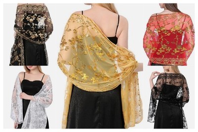 Elegant Splendido Nero Pizzo Lustrini Foulard for Donna Matrimonio Sera