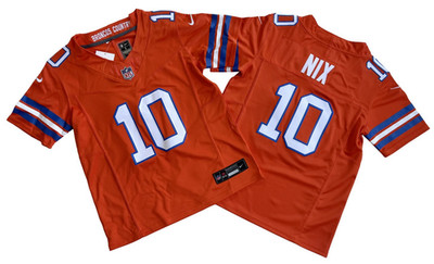   Tariffs  Free! YOUTH'S Broncos #10 Bo Nix FUSE Throwback Orange Sewn Jersey.