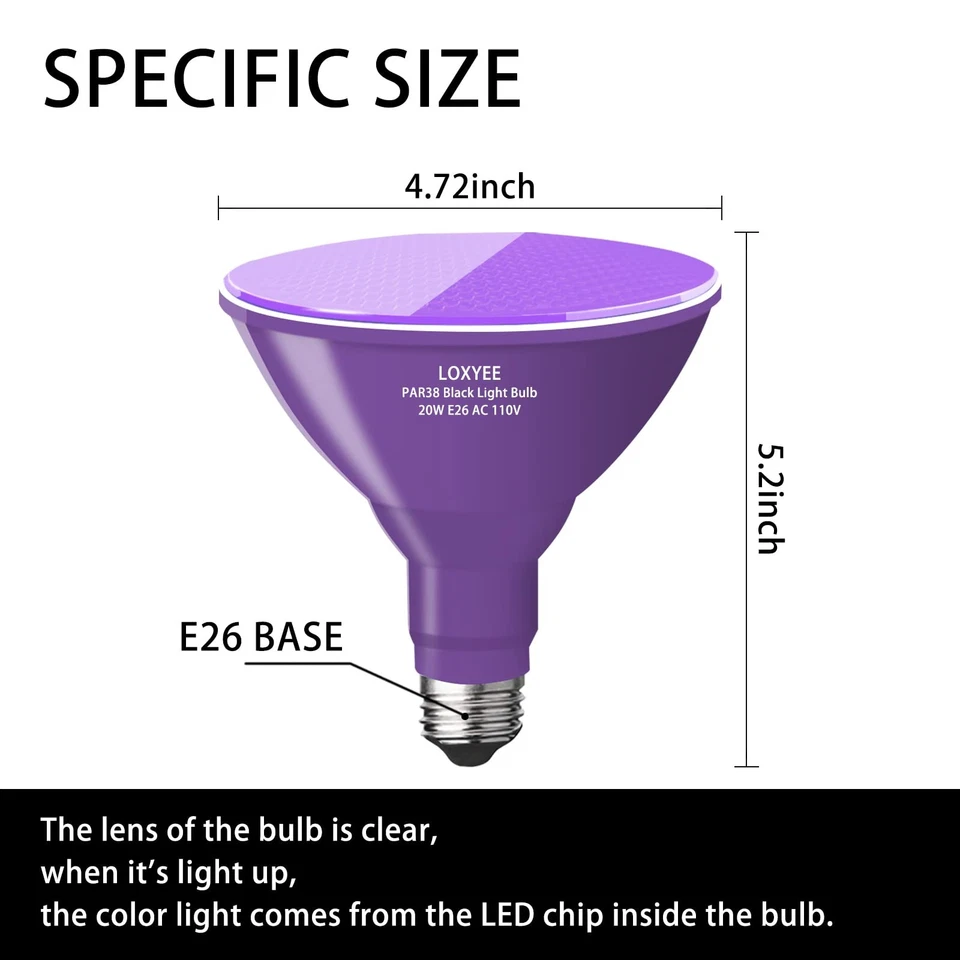 PAR38 Halloween LED Black Light Bulbs 2 Pack,E26 Base 20W(200W Equivalent) Bl... - Image 3 of 4