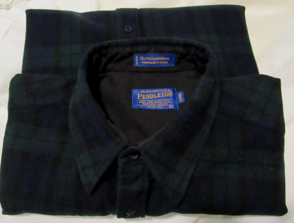 Men’s XL Long Pendleton Wool Outdoorsman Shirt Black Watch Tartan Plaid - Image 4 of 4