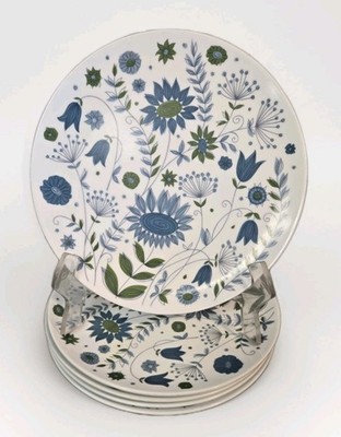 VTG Texas Ware Melamine Plates Set of 5 Blue and Green Flowered