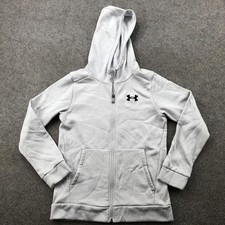 Under Armour Hoodie Boys Medium Gray Full Zip Fleece Loose Logo Kangaroo Pocket
