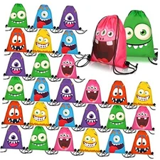  36 Pcs Large Halloween Monster Drawstring Bag for Kids 12 x 15 Inch Monster 