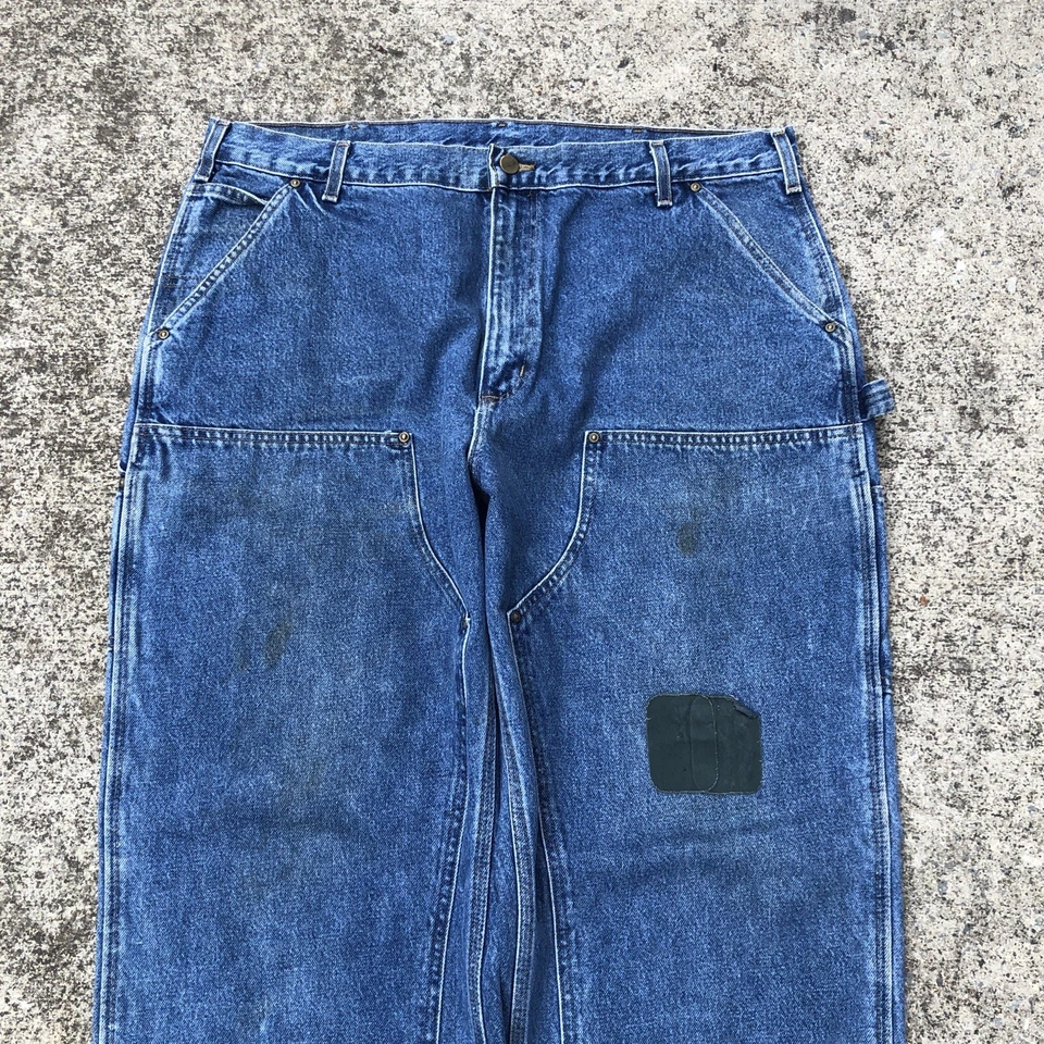 Pantalones de mezclilla vintage Carhart para hombre 40x30 azul doble rodilla desgastados patinador B73 años 90 Foto 2 de 4