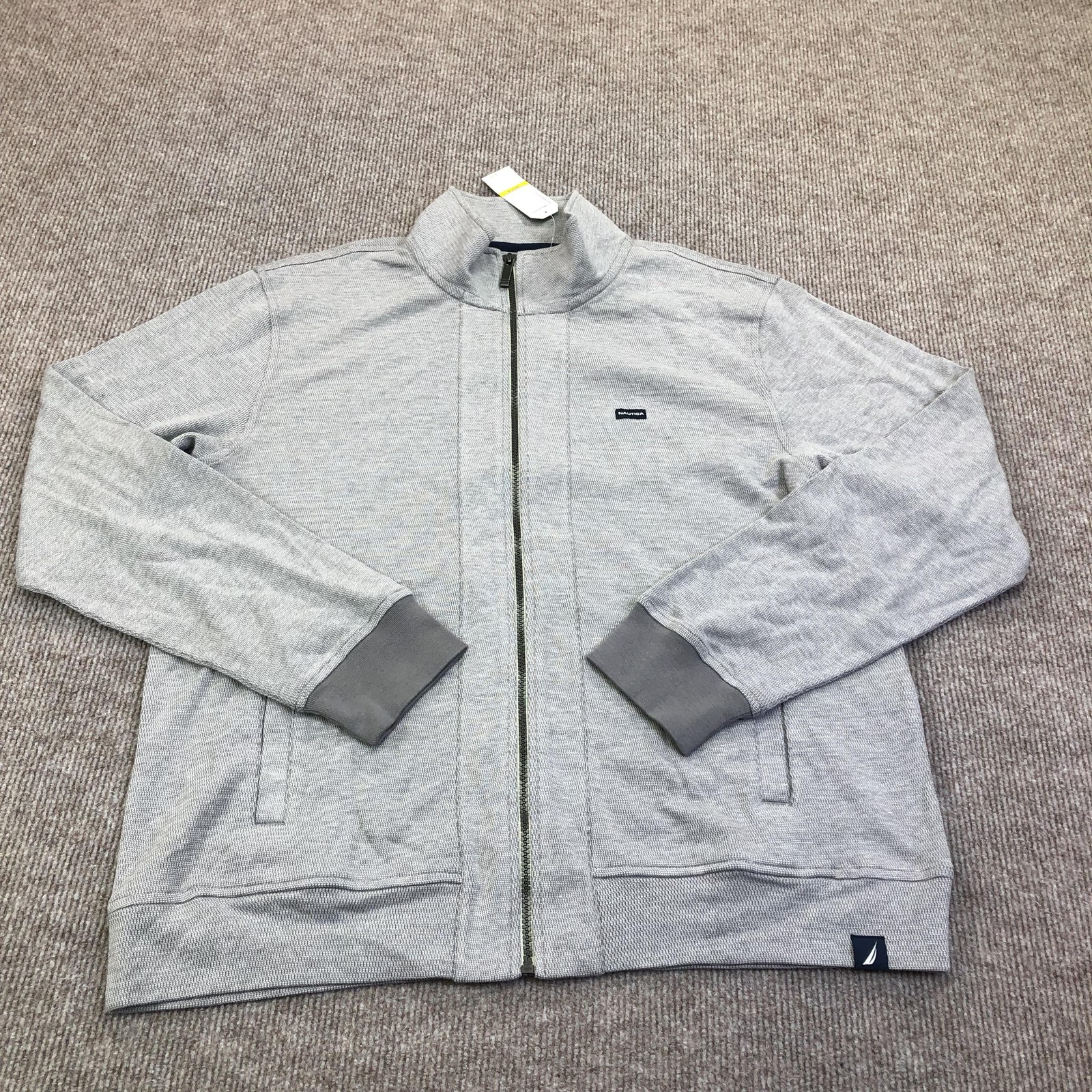Nautica Jacket Mens Medium Mineral Gray Full Zip Stand Collar Cotton Knit K67054