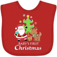 Inktastic Baby's 1st Christmas With Santa Reindeer And Tree Baby Bib Claus Deer